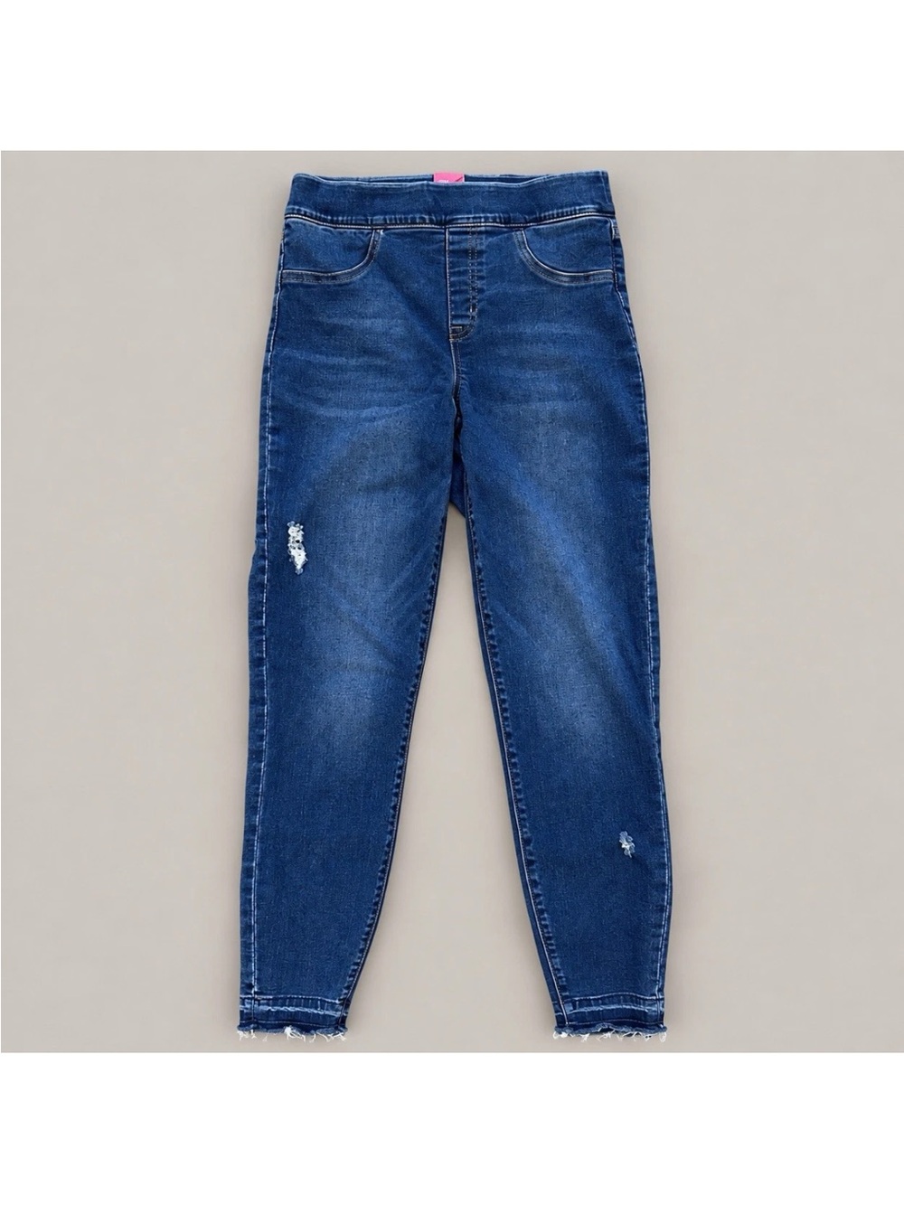 SPANX Distressed Pull On Skinny Jeans Women M High Rise Stretch Raw Hem